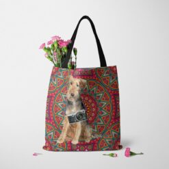 travel dogs tote welsh terrier mandala tote standing carnations