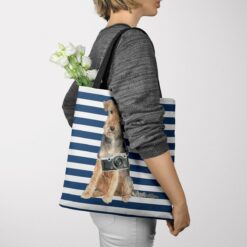 travel dogs tote welsh terrier nautical stripes tote woman jumper view