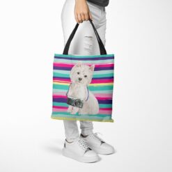 travel dogs tote westie beach tote woman trowsers walking view