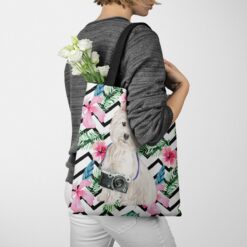 travel dogs tote westie geometric tropical tote woman jumper walking view