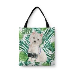 travel dogs tote westie leaves front view White