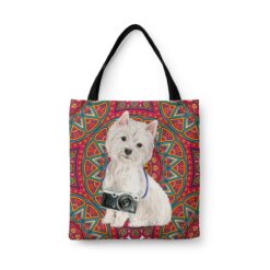travel dogs tote westie mandala front view White