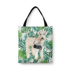 Wheaten Terrier Travel Style Tote Bag 33 travel dogs tote wheaten terrier leaves front view White