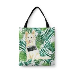 travel dogs tote white collie leaves front view White