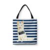 White Collie Travel Style Tote Bag 2 travel dogs tote white collie nautical stripes front view White