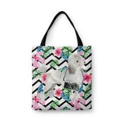 travel dogs tote white poodle geometric tropical front view White