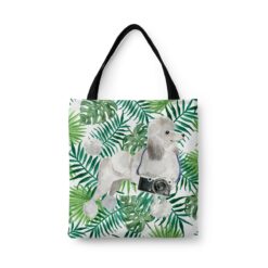 travel dogs tote white poodle leaves front view White