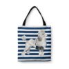 travel dogs tote white poodle nautical stripes front view White