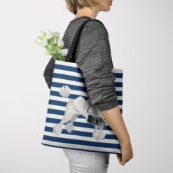 travel dogs tote white poodle nautical stripes tote woman jumper view