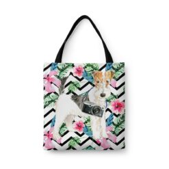 Wire Haired Fox Terrier Travel Style Tote Bag 32 travel dogs tote wire haired fox terrier geometric tropical front view White