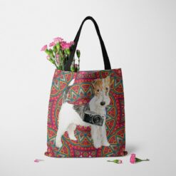 Wire Haired Fox Terrier Travel Style Tote Bag 37 travel dogs tote wire haired fox terrier mandala tote standing carnations