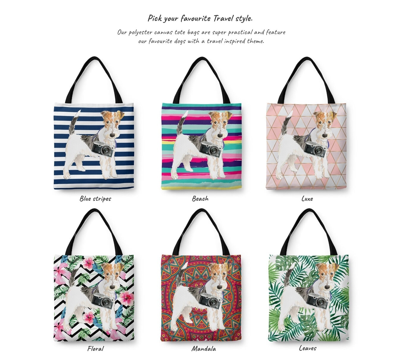 Wire Haired Fox Terrier Travel Style Tote Bag 4 Wire Haired Fox Terrier Travel Style Tote Bag - Image 2