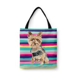 Yorkshire Terrier Travel Style Tote Bag 31 travel dogs tote yorkshire terrier beach front view White