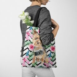 Yorkshire Terrier Travel Style Tote Bag 40 travel dogs tote yorkshire terrier geometric tropical tote woman jumper walking view
