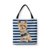 Yorkshire Terrier Travel Style Tote Bag 2 travel dogs tote yorkshire terrier nautical stripes front view White