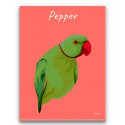 personalised pet portrait canvas bird illustration coral front view white