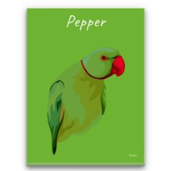 personalised pet portrait canvas bird illustration green front view white