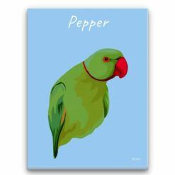 personalised pet portrait canvas bird illustration light blue front view white