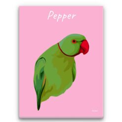 personalised pet portrait canvas bird illustration pink front view white