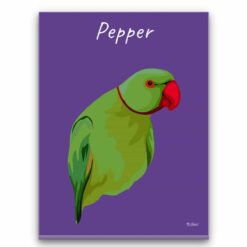 personalised pet portrait canvas bird illustration purple front view white