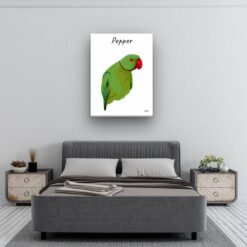 personalised pet portrait canvas bird illustration white bedroom