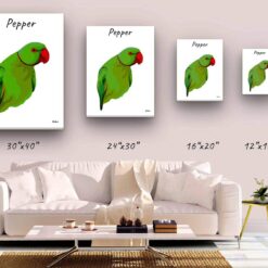 personalised pet portrait canvas bird illustration white canvas size comparison