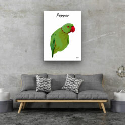 personalised pet portrait canvas bird illustration white living room