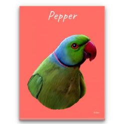 Custom Bird painting portrait canvas print - Personalised portrait of your pet from a photo 26 personalised pet portrait canvas bird painting coral front view white