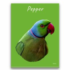 Custom Bird painting portrait canvas print - Personalised portrait of your pet from a photo 27 personalised pet portrait canvas bird painting green front view white