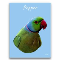 Custom Bird painting portrait canvas print - Personalised portrait of your pet from a photo 28 personalised pet portrait canvas bird painting light blue front view white