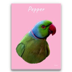 Custom Bird painting portrait canvas print - Personalised portrait of your pet from a photo 30 personalised pet portrait canvas bird painting pink front view white