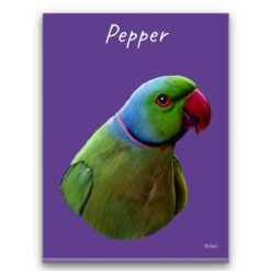 Custom Bird painting portrait canvas print - Personalised portrait of your pet from a photo 31 personalised pet portrait canvas bird painting purple front view white