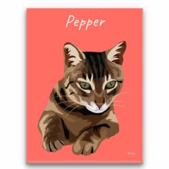 Custom Cat illustration portrait canvas print - Personalised portrait of your pet from a photo 26 personalised pet portrait canvas cat illustration coral front view white