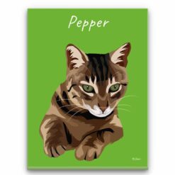 Custom Cat illustration portrait canvas print - Personalised portrait of your pet from a photo 27 personalised pet portrait canvas cat illustration green front view white