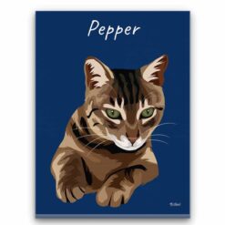 Custom Cat illustration portrait canvas print - Personalised portrait of your pet from a photo 29 personalised pet portrait canvas cat illustration navy front view white