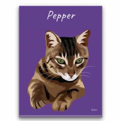 Custom Cat illustration portrait canvas print - Personalised portrait of your pet from a photo 31 personalised pet portrait canvas cat illustration purple front view white