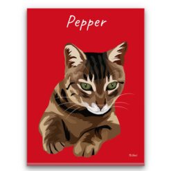 Custom Cat illustration portrait canvas print - Personalised portrait of your pet from a photo 32 personalised pet portrait canvas cat illustration red front view white