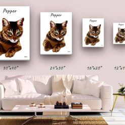 Custom Cat illustration portrait canvas print - Personalised portrait of your pet from a photo 19 personalised pet portrait canvas cat illustration white canvas size comparison