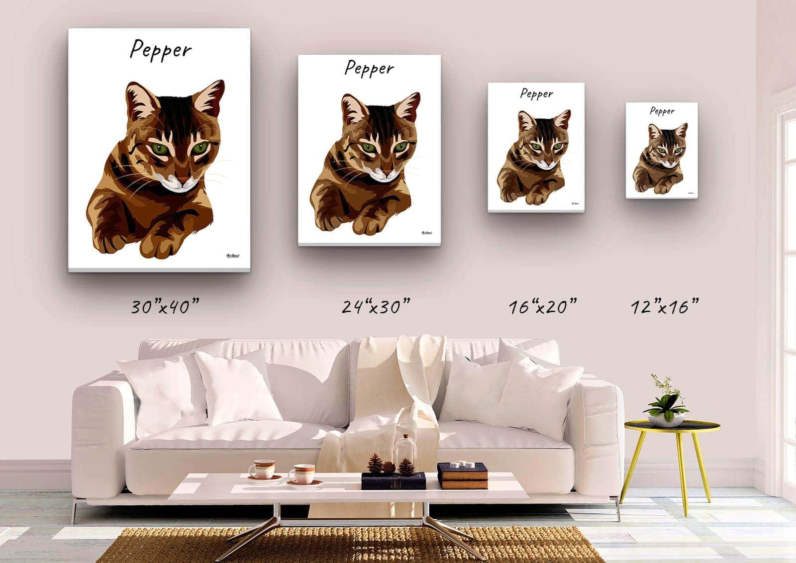 Custom Cat illustration portrait canvas print - Personalised portrait of your pet from a photo 4 Custom Cat illustration portrait canvas print - Personalised portrait of your pet from a photo - Image 2