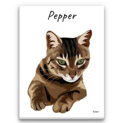 Custom Cat illustration portrait canvas print - Personalised portrait of your pet from a photo 24 personalised pet portrait canvas cat illustration white front view white