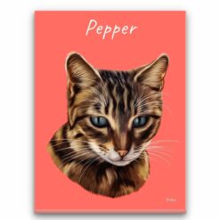 personalised pet portrait canvas cat painting coral front view white