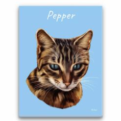 personalised pet portrait canvas cat painting light blue front view white