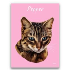 personalised pet portrait canvas cat painting pink front view white
