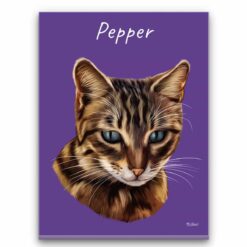 personalised pet portrait canvas cat painting purple front view white