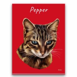 personalised pet portrait canvas cat painting red front view white