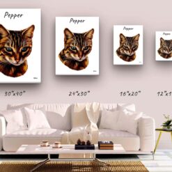 personalised pet portrait canvas cat painting white canvas size comparison