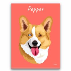 Custom Dog illustration portrait canvas print - Personalised portrait of your pet from a photo 26 personalised pet portrait canvas dog illustration coral front view white