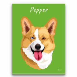 Custom Dog illustration portrait canvas print - Personalised portrait of your pet from a photo 27 personalised pet portrait canvas dog illustration green front view white