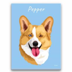 Custom Dog illustration portrait canvas print - Personalised portrait of your pet from a photo 28 personalised pet portrait canvas dog illustration light blue front view white