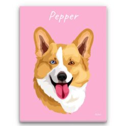 Custom Dog illustration portrait canvas print - Personalised portrait of your pet from a photo 30 personalised pet portrait canvas dog illustration pink front view white